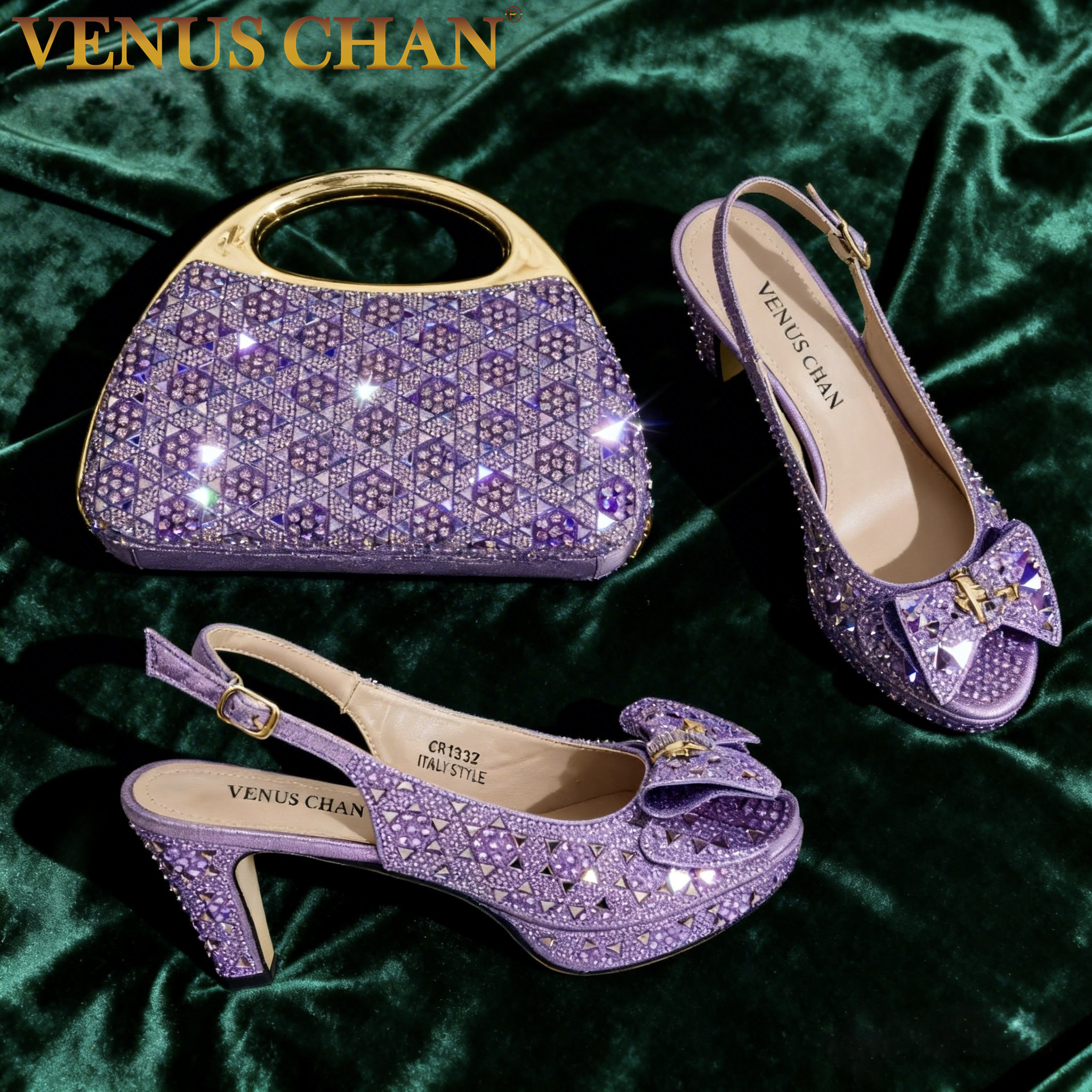 Women Bags And Shoes - Chic Light Purple Rhinestone Peep-Toe High