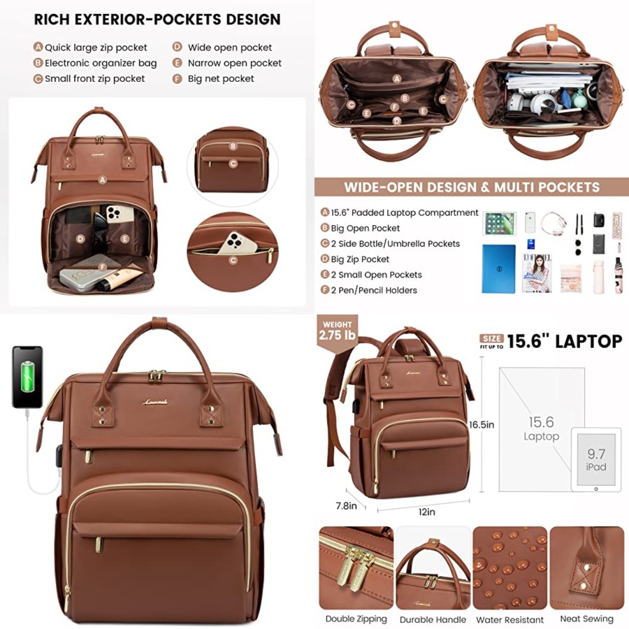 Women'S Bags For Work - Leather Laptop Backpack for Women, Travel