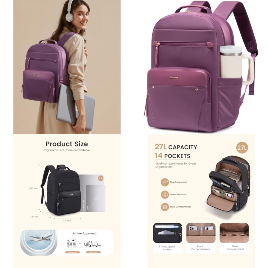 Women'S Bags For Work - Laptop Backpack for Women with Leather