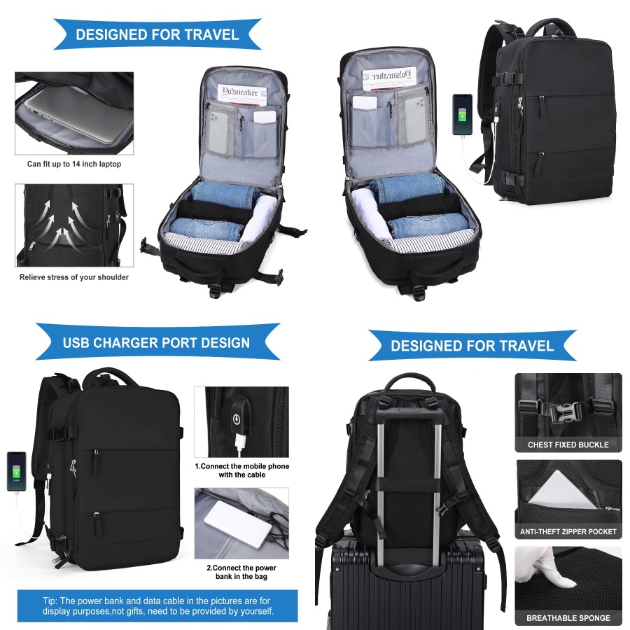 【New Arrival】Black Travel Back - Women'S Bags For Work 评论和价格