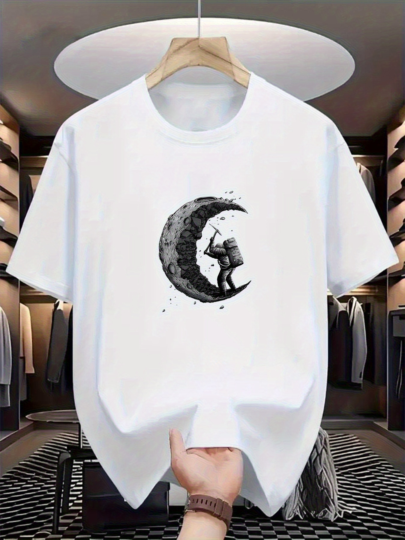 Men's crescent moon pattern T- - Half Moon Crescent 评论和价格